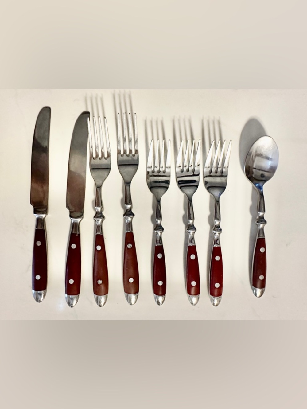 Woodgrain Brown Stainless Glossy 18/8 Flatware 8 Pieces Rivet Accent Replacement